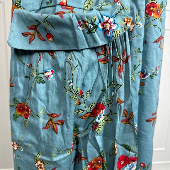 Yesno Bohemian Maxi Dress Front Pockets Wide Straps Floral Beach Summer Teal L - Picture 7 of 16